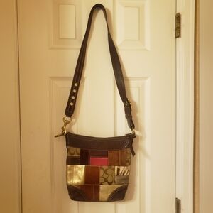 Coach Patchwork Crossbody Bag in Brown and Gold